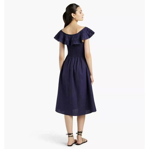 Hill House Women’s Akilah Linen Midi Nap Dress Navy Blue Size Small - Picture 2 of 10
